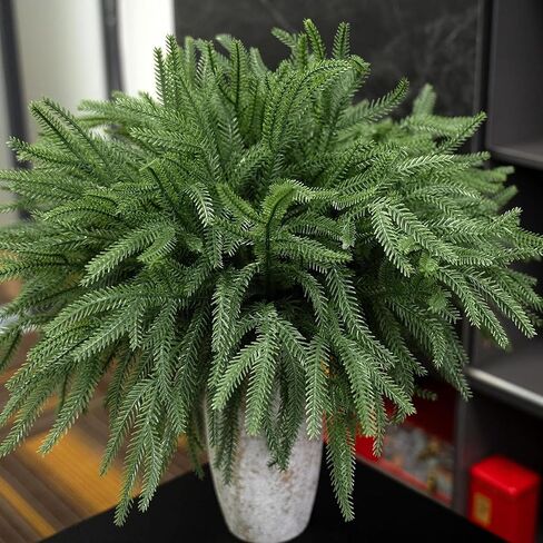 10PCS Plastic Green Pine Branch Christmas Real Touch Norfolk Pine Branch Fake Branches for Home Indoor Outdoor Decor in Saudi Arabia