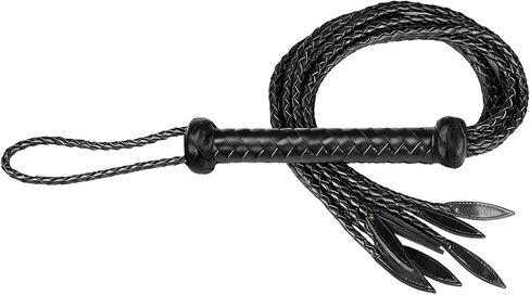 Professional Hand-Braided 9-Tail Equestrian Whip - 36-Strand Full-Grain Cowhide Leather Horse Training Whip with Willow Leaf Tips in Saudi Arabia