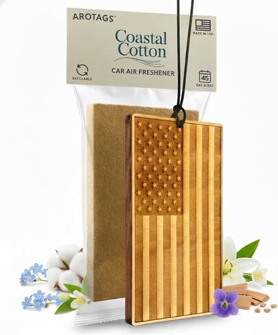 Arotags Wood Diffuser Air Air Freshener ، USA Flag Design مع وسادة تعزيز الرائحة ، رائحة سوداء ، طويلة الأمد ، مزيل الرائحة ، American Made in Kuwait