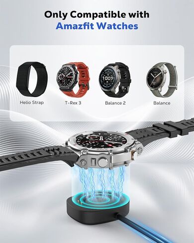شاحن MoKo من النوع C لـ Amazfit T-Rex 3/3 Pro/Balance 1/2/Helio Strap، قاعدة شحن مغناطيسية مع كابل شحن 3.3FT/1M ومحولات USB C إلى USB in Kuwait