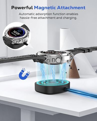 شاحن MoKo من النوع C لـ Amazfit T-Rex 3/3 Pro/Balance 1/2/Helio Strap، قاعدة شحن مغناطيسية مع كابل شحن 3.3FT/1M ومحولات USB C إلى USB in Kuwait