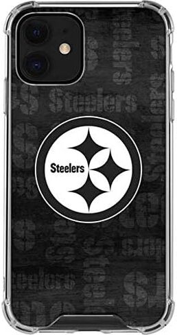 حافظة هاتف Skinit الشفافة متوافقة مع iPhone 12 Mini - تصميم أسود وأبيض مرخص رسميًا من NFL Pittsburgh Steelers in Saudi Arabia