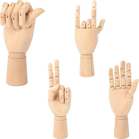 4 Pack 12 Inch Wooden Hand Model, Flexible Left and Right Wood Art Mannequin Wooden Artist Hand Model, Wooden Manikin Hand for Sketching, Painting, Sample Display and Home Decor in Saudi Arabia