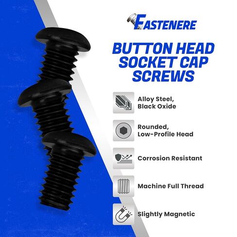 مسامير غطاء مقبس رأس زر Fastenere - 5-40 × 1/4 بوصة (50 قطعة) من سبائك الصلب، ملولبة بالكامل، لمسة نهائية من أكسيد أسود ناعم، مقاومة للتآكل، خيط الآلة، سهلة التركيب مع محرك سداسي ألين in Saudi Arabia