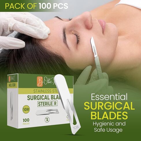 10R Dermaplane Blades – Stainless Steel Dermaplaning Scalpel Blades, Disposable, 100 Pack Individually Wrapped, Fits Standard Dermaplane Razor Professional Handles (10R) in Saudi Arabia
