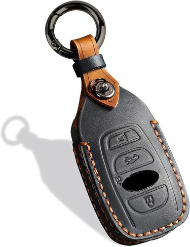 Leather Key Fob Cover, Compatible with Subaru Forester CrossTrek Outback Ascent Legacy Impreza WRX BRZ STI, etc, Retro Style No Screw Design Smart Key Holder Protector(4 Button, Black) in Kuwait