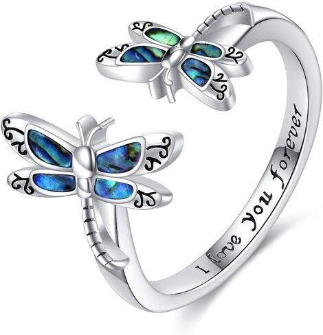 حلقة اليعسوب الخاتم الفضي الإبهام الفضية مفتوحة حلقات الهدايا للمجوهرات للنساء الرجال in Kuwait