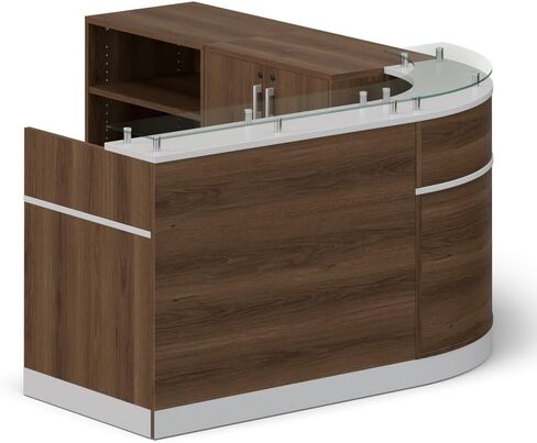 NBF Esquire Curved Modern Reception Desk with Storage - Retail Checkout Counter with Driftwood Laminate Desktop - Front Desk Reception Counter - Welcome Desk for Office Lobby Salon (Gray) in Saudi Arabia