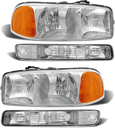 AS Headlight Assembly Compatible with 1994 1995 1996 1997 1998 GMC C10 Pick Up Sierra Suburban Yukon Chrome Housing with Amber Reflector Headlamp Replacement in Kuwait