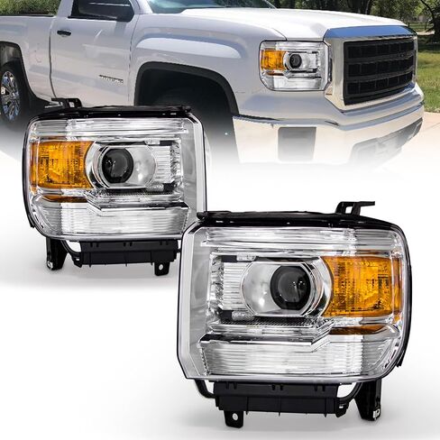 AS Headlight Assembly Compatible with 1994 1995 1996 1997 1998 GMC C10 Pick Up Sierra Suburban Yukon Chrome Housing with Amber Reflector Headlamp Replacement in Kuwait