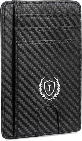 Personalized Gifts Slim Minimalist RFID Blocking Leather Wallet for Men,Initial Carbon Fiber Travel 8 Card Slot Credit Card Holder Wallets Unique Christmas Birthday Gift for Men Dad Husband (M) in Kuwait