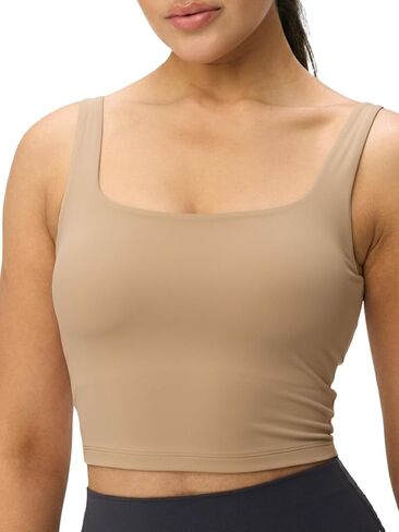 Womens U Neck Longline Padded Sports Bra Crop Tank Top Supportive Wide Straps Yoga Workout Bras,Light Compression in Kuwait