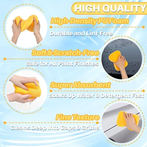 RAINFLOW 4PCS Large Car Wash Sponge – Sponges for Cleaning Extra Thick High-Density Pottery Pponges, Scratch-Free, Super Absorbent, Reusable for Auto Detailing, Waxing, and Cleaning in Saudi Arabia