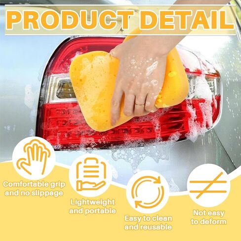RAINFLOW 4PCS Large Car Wash Sponge – Sponges for Cleaning Extra Thick High-Density Pottery Pponges, Scratch-Free, Super Absorbent, Reusable for Auto Detailing, Waxing, and Cleaning in Saudi Arabia
