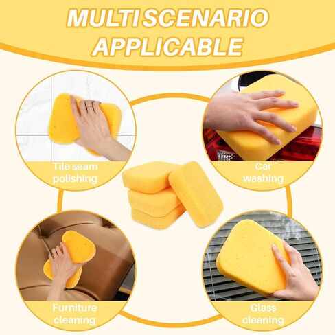 RAINFLOW 4PCS Large Car Wash Sponge – Sponges for Cleaning Extra Thick High-Density Pottery Pponges, Scratch-Free, Super Absorbent, Reusable for Auto Detailing, Waxing, and Cleaning in Saudi Arabia