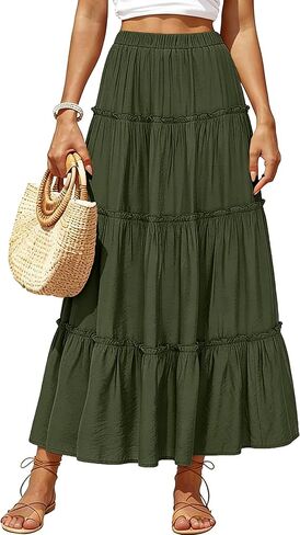 تنانير Maxi Tiered للنساء Long Boho تنورة مطوية A-LINE LINE CHILIST LONG LONG SKIRT in Saudi Arabia