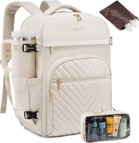 LOVEVOOK حقيبة ظهر كبيرة للسفر للنساء، حقيبة ظهر للطائرات من إدارة أمن المواصلات الأمريكية، حقيبة سفر للأغراض الشخصية سعة 40 لترًا تناسب كمبيوتر محمول مقاس 17 بوصة، حقيبة مقاومة للماء معتمدة على الطيران مع 4 مكعبات تعبئة، بيج in Kuwait