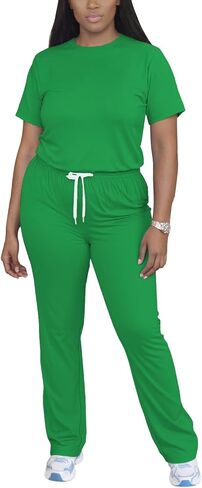 PINSV Women 2 Piece Outfits Short Sleeve Tops and Long Pants Tracksuit Workout Lounge Sets in Saudi Arabia