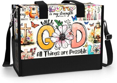 84hoods حقيبة حمل كبيرة للنساء مع جيوب وسحاب للسفر ، العمل ، البقالة. الهدية الدينية الإيمان المسيحي. in Kuwait