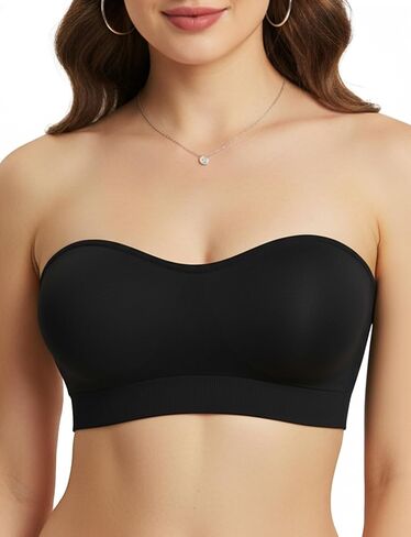 Strapless Bras for Women, Non-Slip Silicone Bandeau Bra, Wireless Padded Bralette Seamless Tube Top Push Up Bra (Beige, S) in Kuwait