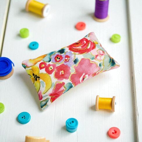 Emery Pincushion للخياطة - مليئة بالرمل الكاشط - المصنوع يدويًا في الولايات المتحدة الأمريكية (2 "X3" ، الزهور المكسيكية الملونة على الأسود) in Kuwait