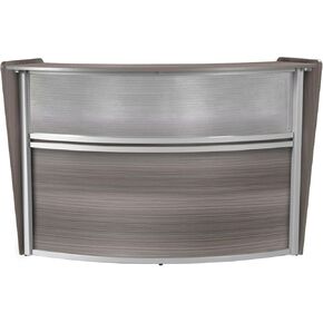 Romig Marque Plexi Four-Unit Reception Curved Desk Workstation “142W x 103D" - Driftwood Grey in Kuwait