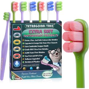 6 عد فرشاة أسنان فائقة العد لللثة الحساسة-10000 شعيرات لطيفة ، فرشاة أسنان يدوية للبالغين ، الحمل ، الأقواس ، كبار السن ، رعاية اللثة (ألوان الدوبامين ، ملفوفة بشكل فردي) in Kuwait