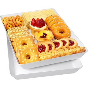 4-Pack Serving Tray, Serving Platter for Parties, Entertaining, Camping & Food Display, Reusable & Stackable Plastic Trays in Kitchen, Rectangular Food Platters for Cookie, Appetizer(White) in Saudi Arabia