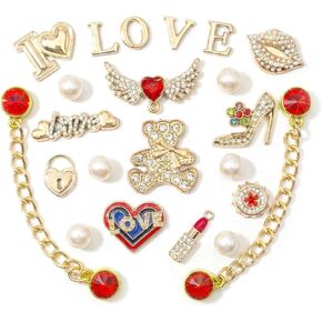 22Pcs Bling Rhinestones Pearls Shoe Charms with 2 Sparkling Shoe Chains, LOVE Queen Letter, Shoe Decorations Charms for Clog Sandals Women Girls Party DIY in Saudi Arabia