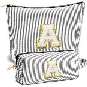 Travel Makeup Bag Organizer - Travel Essentials, Initial Travel Toiletry Bag with Zipper | Small Makeup Bag for Purse Cute Blue Stuff Birthday Gifts for Women Mom Daughter (Blue Letter L) in Kuwait