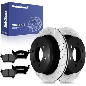 استبدال مجموعة الفرامل الخلفية Autoshack لعام 2012-2017 Ford F-150 3.5L 4WD AWD RWD حفر ومغطى بالفرامل المغطاة بالرسوم الإلكترونية منصات الفرامل السيراميك السوداء 13.71 "348.2 مم BRKPKG0960 in Kuwait