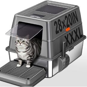 XXXL Stainless Steel Litter Box with Lid，Extra Large 28"L*20"W*18.1"H Metal Cat Litter Boxs,Jumbo Enclosed Removable Litter Box High Sides For Big Cats,with Cat Litter Scoop, Leak-Proof, Easy to Clean in Kuwait