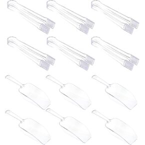 12Pcs Clear Plastic Ice Scoops Tongs Set, Small Tongs for Serving Food, Mini Candy Scoops for Candy Buffet Dry Goods Freezer Bin Canisters (Clear) in Saudi Arabia