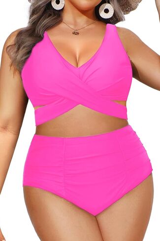 Women Plus Size High Waisted Bikini - Two Piece Swimsuit Tummy Control Bathing Suit Wrap Tie Back 2025 Swimwear in Saudi Arabia