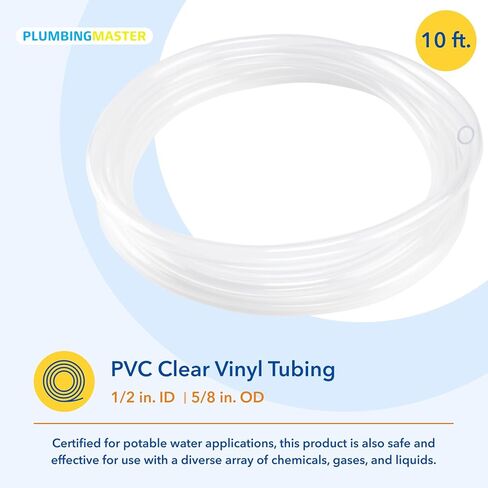 PLUMBINGMASTER 10ft 1/2''ID×5/8''OD أنابيب الفينيل الشفافة أنابيب PVC المرنة والهجينة، خرطوم ناعم خفيف الوزن، أنابيب صالحة للشرب in Kuwait
