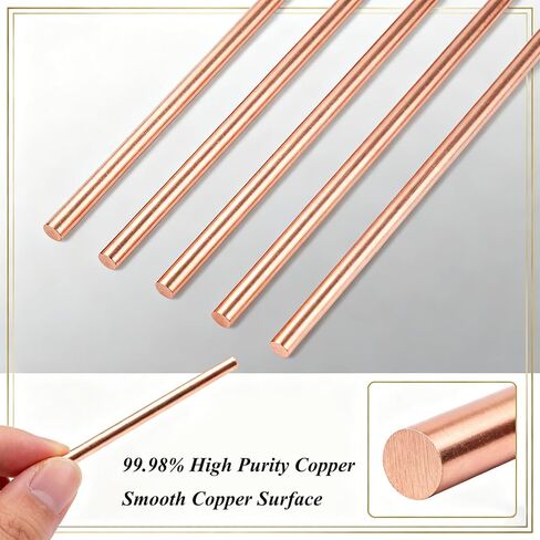 SZLIZHUO 2 قطعة قضيب مستدير من النحاس النقي بقطر 0.20 بوصة × 8 بوصة طول 99.98% قضيب نحاسي صلب عاري يستخدم للعمل المعدني وعملية DIY المعدنية (قطعتان، 5 × 204 مم) in Kuwait