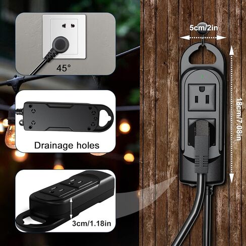 شريط طاقة خارجي مقاوم للطقس مع منافذ USB، سلك تمديد بطول 6 أقدام، شريط طاقة مقاوم للماء مع واقي من زيادة التيار، 3 منافذ واسعة مع مفتاح، تلفزيون غرفة النوم في المكتب in Saudi Arabia