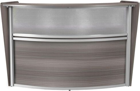 Romig Marque Plexi Four-Unit Reception Curved Desk Workstation “142W x 103D" - Driftwood Grey in Kuwait
