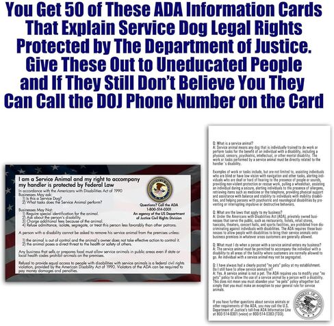 ADA Service Dog Law Cards 2026 - THE ORIGINAL - 50 ADA Service Dog Information Cards - Service Dog Card States Your Legal Rights - Use with Your Service Dog Certificate in Saudi Arabia