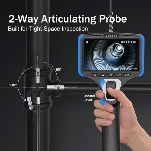 ZORLET Dual Lens Two-Way Articulating Borescope Camera with Light, 5" Inspection Camera Endoscope, 0.25in Slim Probe, Waterproof 5.0FT Snake Camera for Automotive, Mechanics & Engine Inspection in Kuwait