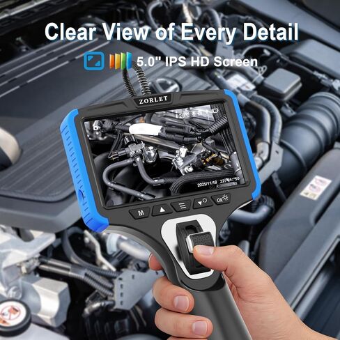 ZORLET Dual Lens Two-Way Articulating Borescope Camera with Light, 5" Inspection Camera Endoscope, 0.25in Slim Probe, Waterproof 5.0FT Snake Camera for Automotive, Mechanics & Engine Inspection in Kuwait