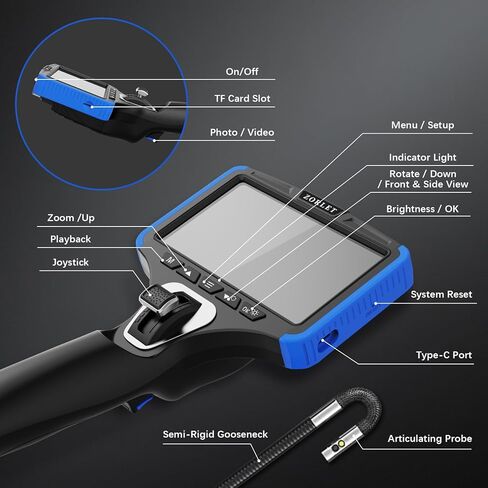 ZORLET Dual Lens Two-Way Articulating Borescope Camera with Light, 5" Inspection Camera Endoscope, 0.25in Slim Probe, Waterproof 5.0FT Snake Camera for Automotive, Mechanics & Engine Inspection in Kuwait