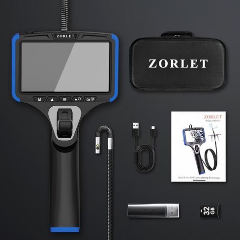 ZORLET Dual Lens Two-Way Articulating Borescope Camera with Light, 5" Inspection Camera Endoscope, 0.25in Slim Probe, Waterproof 5.0FT Snake Camera for Automotive, Mechanics & Engine Inspection in Kuwait