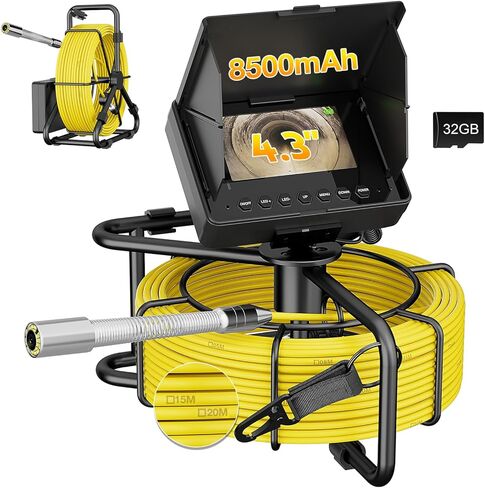 كاميرا EIXAUP للصرف الصحي، 100 قدم/30 مترًا، كاميرا فحص تصريف الأنابيب 4.3 بوصة مع وظيفة DVR و12 قطعة من مصابيح LED، IP68 مقاوم للماء 23 مم، منظار داخلي صناعي، علامة متر، متضمنة بطاقة 32 جيجابايت in Kuwait