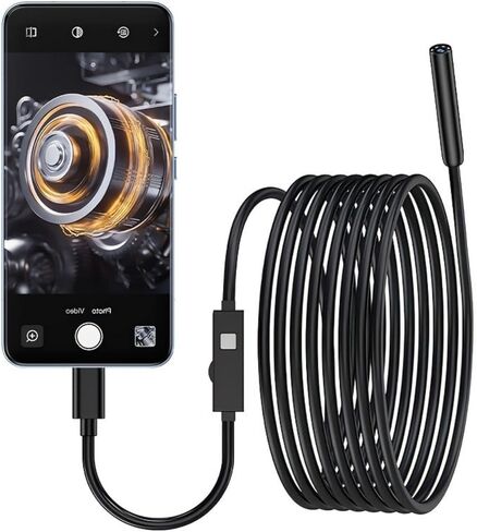 Endoscope with Light, 1920P HD Borescope with 8 Adjustable LED Lights, Semi-Rigid Snake Camera, IP67 Waterproof Inspection Tool for iPhone & Android-16ft in Saudi Arabia