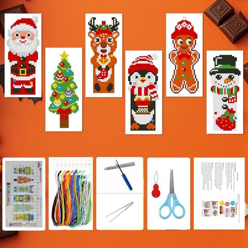 Zhenging Christmas Cross Stitch Stitch Kit-6 تصميمات عطلات مطبوعة مسبقًا ، 11ct 11x18.5 بوصة Aida Cloth ، أدوات تطريز كاملة (مقص ، Threader ، Seam Ripper) للبالغين والمبتدئين in Kuwait