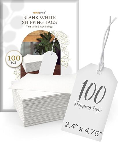 100-Pack Durable Manila Shipping Tags | Elastic String Attached | Versatile Blank Labeling Tags for Shipping, Gifts, Pricing, and Bags in Saudi Arabia