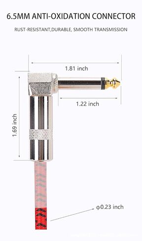 AZOR Guitar Patch Cable 1/4 Inch 6-Pack Right Angle 5 Inch Auxiliary Plugs Instrument Woven Cable for Guitar Effect Pedaboard (Multicolored) in Kuwait