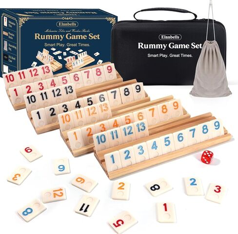 تم ترقية 2-6 لاعبين لعبة لوحة Rummy Cube مع 6 رفوف خشبية ، 160 بلاط ، والحالة المحمولة ، وحقيبة الرباط والنرد ، للبالغين أصدقاء Night Gifts حفلة السفر شحذ الدماغ in Kuwait