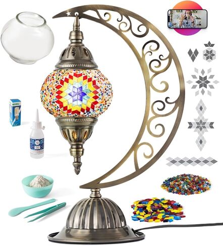 Turkish Mosaic Moon Lamp Making Kit | DIY Colorful Glass Decorative Table Desk Light | Craft Kit For Adults | Make Your Own Lamp | Living Room Bedroom | Mosaic Pieces, Beads, US-Plug (Green) in Saudi Arabia